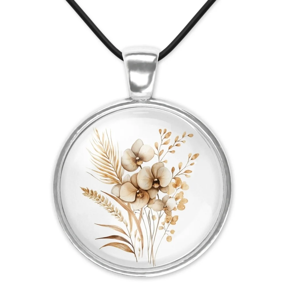 Floral Pendant Black Cord Necklace